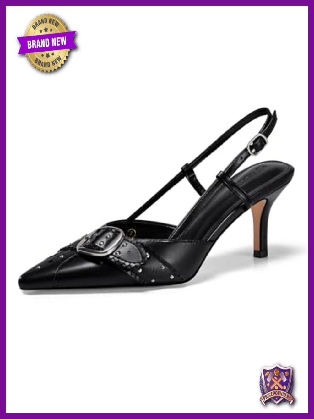 Coutgo Womens Slingback Kitten Heels Studded Closed Pointed Toe Pumps with